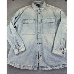Denim Shacket Streetwear Y2K Revival Snap Front Baggy No Boundaries Workwear